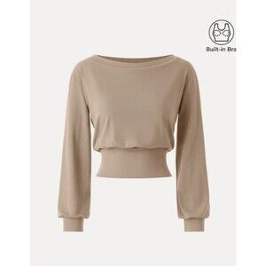 NWT OGL Non Itchy Wool Blend Boatneck Brami Beige Chamois Size Small Long Sleeve